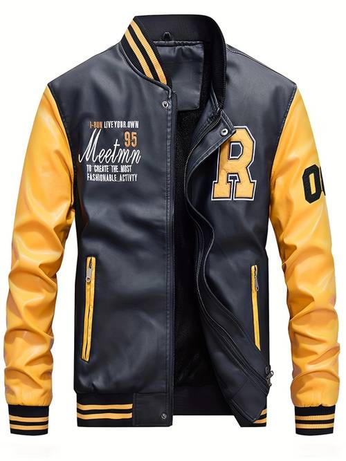mens jacket casual baseball stand collar fit coat