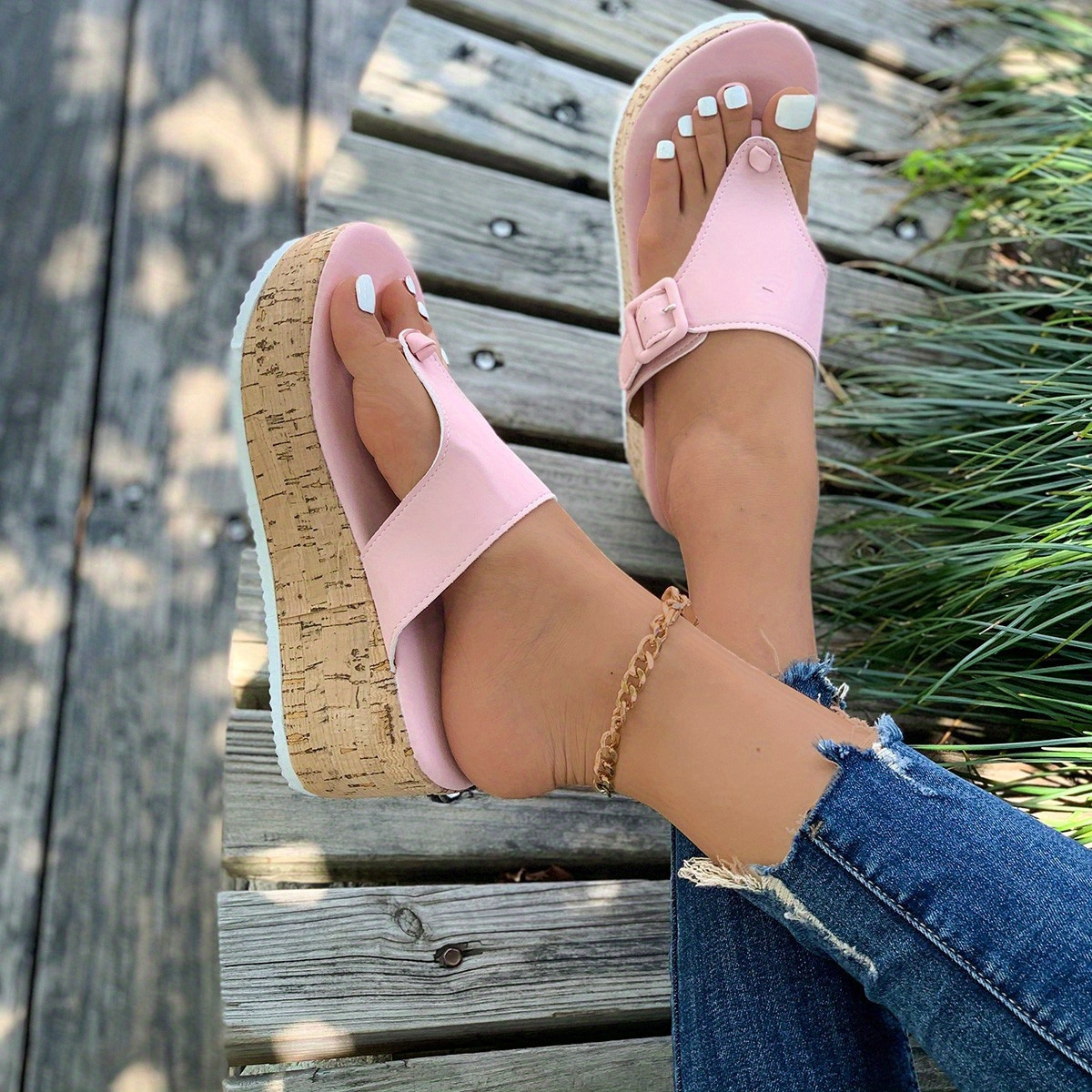 【COLOR iN ID】Round Summer Platform Sole Flip-flops solid color bubble flip flops slip soft sole platform comfy