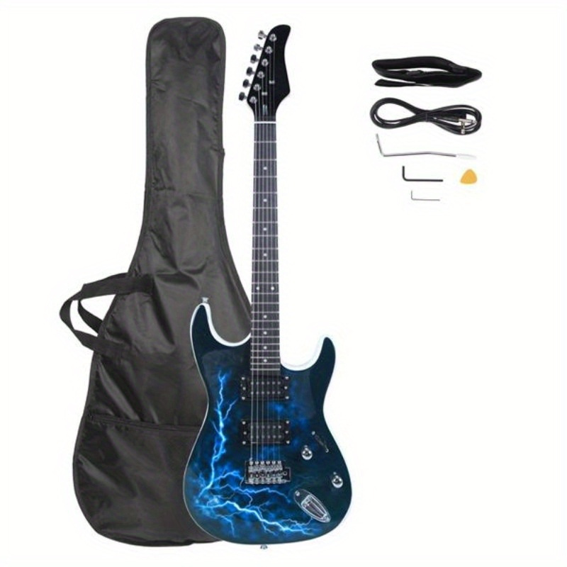 

Lightning Style Electric Guitar With Power Cord/ Strap/ Bag/ Plectrums Black & White