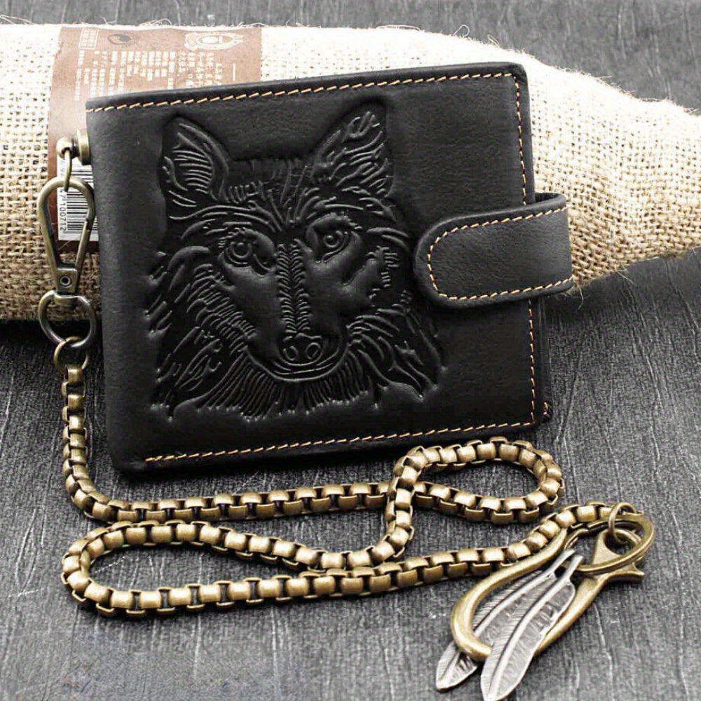 

Wolf Mens Snap Coin Card Holder Leathr Wallet With Keychain W79b