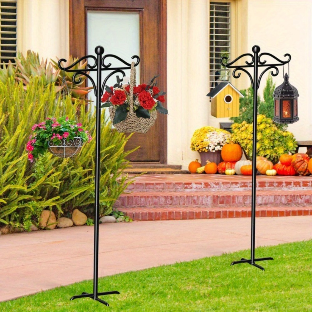 

46/ 61/ 76in Outdoor Garden Shepherd Hook, Adjustable Outdoor Hook, With 5 Base Garden Brackets, Hanging Basket Brackets, Used In Corridors And