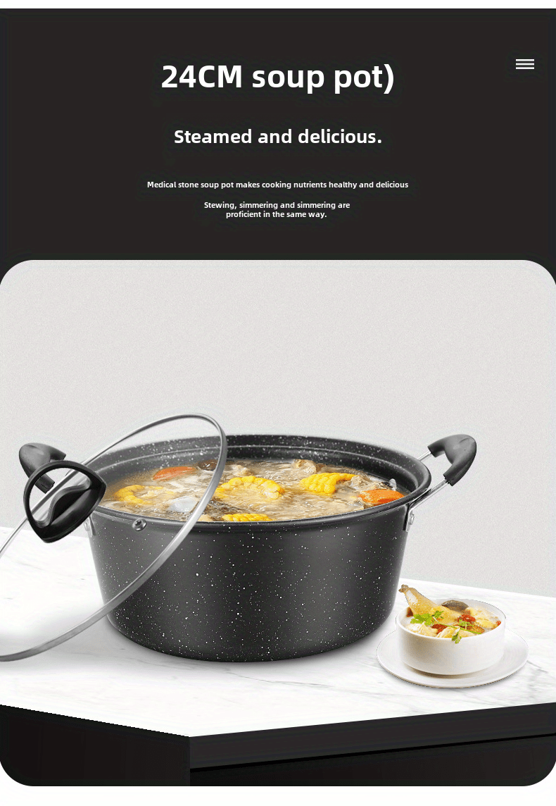 3pcs maifan stone non stick cookware set cast iron wok soup pot frying pan combo for kitchen and dining details 5