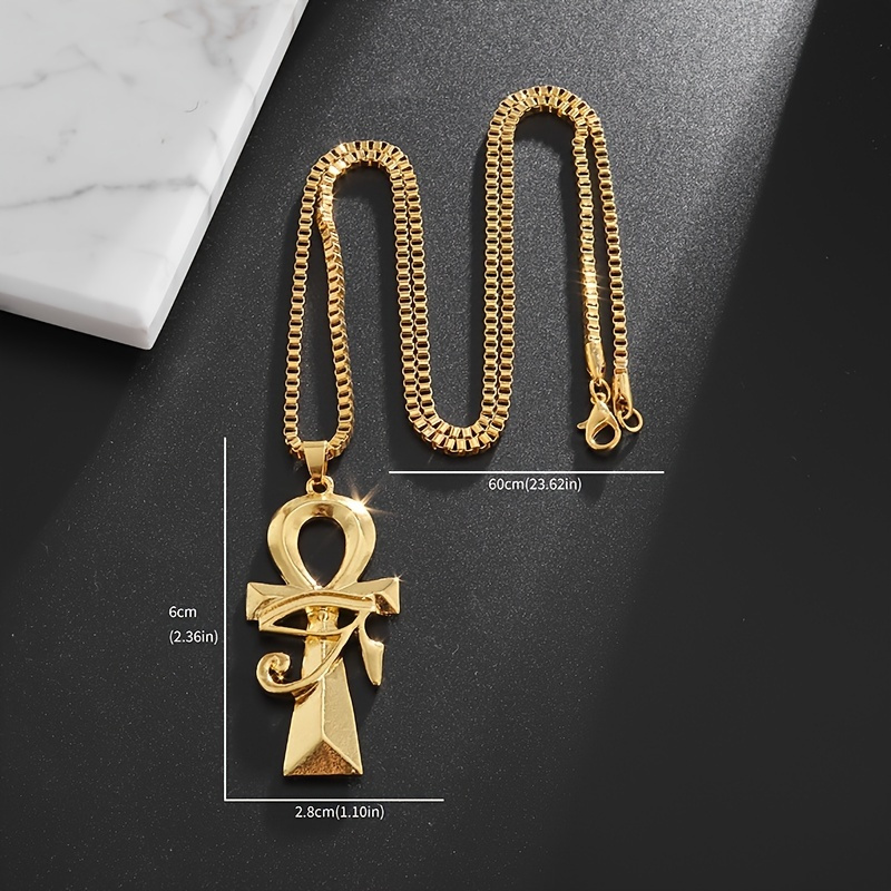 U7 Pendentif Ankh Plaqué Or Homme Oeil Oudjat Collier