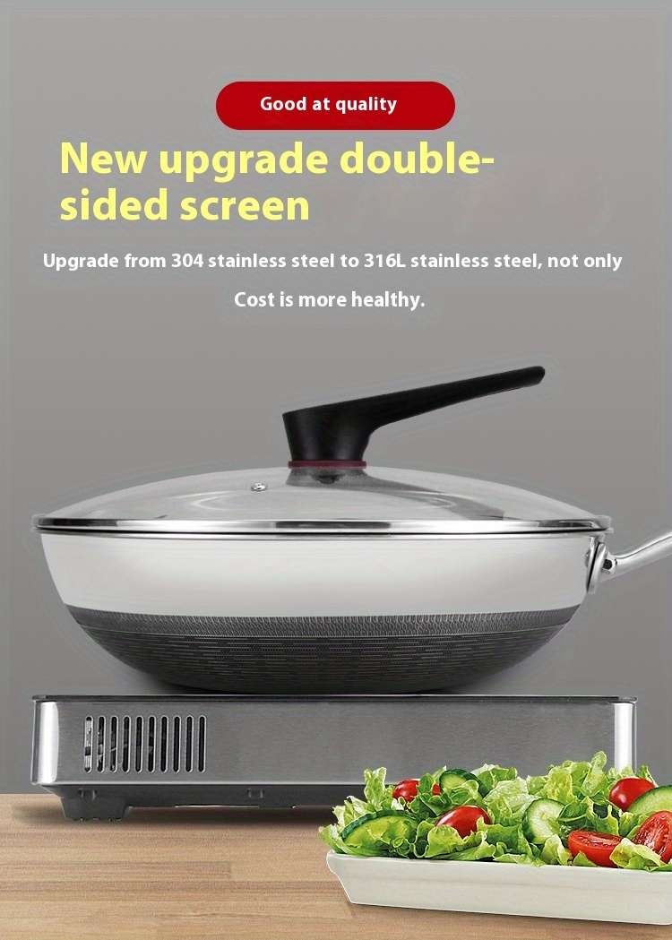 316l stainless steel non coated tri ply frying pan with glass lid smokeless fits 3 8 stovetops dual sided   details 3