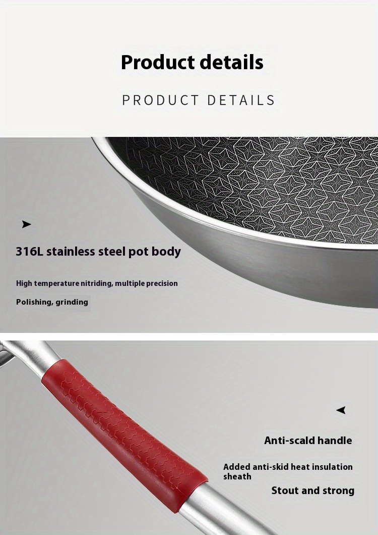 316l stainless steel non coated tri ply frying pan with glass lid smokeless fits 3 8 stovetops dual sided   details 14