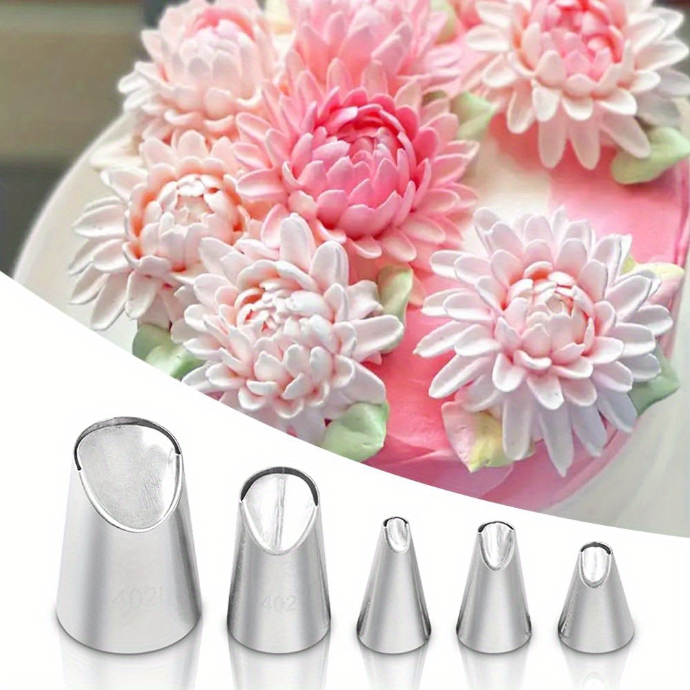 

5-piece Stainless Steel Piping Bag Set - Icing Nozzles For Cake, Cupcake, And Pastry Decoration - Professional Baking Tools For Christmas, , Thanksgiving Gifts