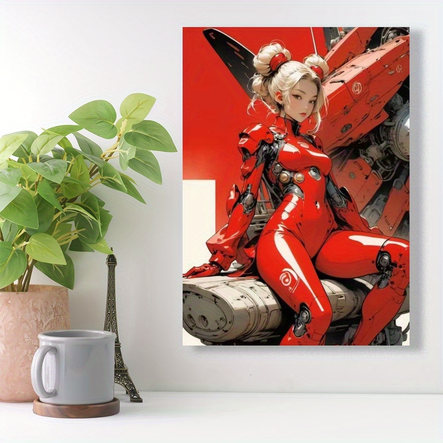 

Red Mech Warrior Blond Girl Canvas Wall Art: Cartoon Anime Poster, Modern Art Home Decor, Perfect Gift For Living Room, Bedroom, Cafe, Kitchen & Restaurants, No Frame Included