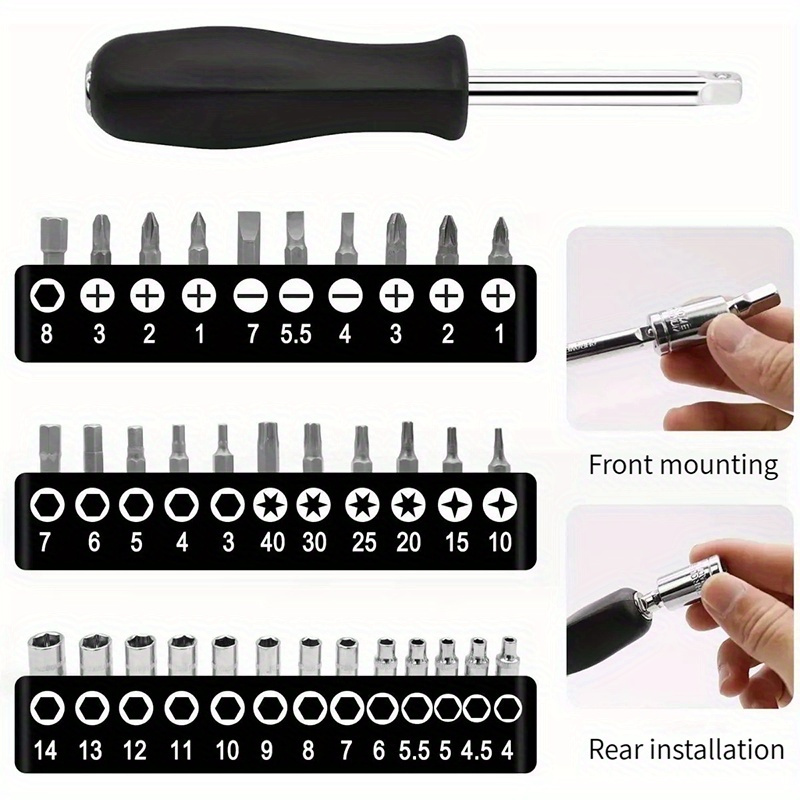 46 piece 1 4 inch drive socket ratchet wrench set with metric sockets and extension bars suitable for automotive repair and home use comes with storage case details 3