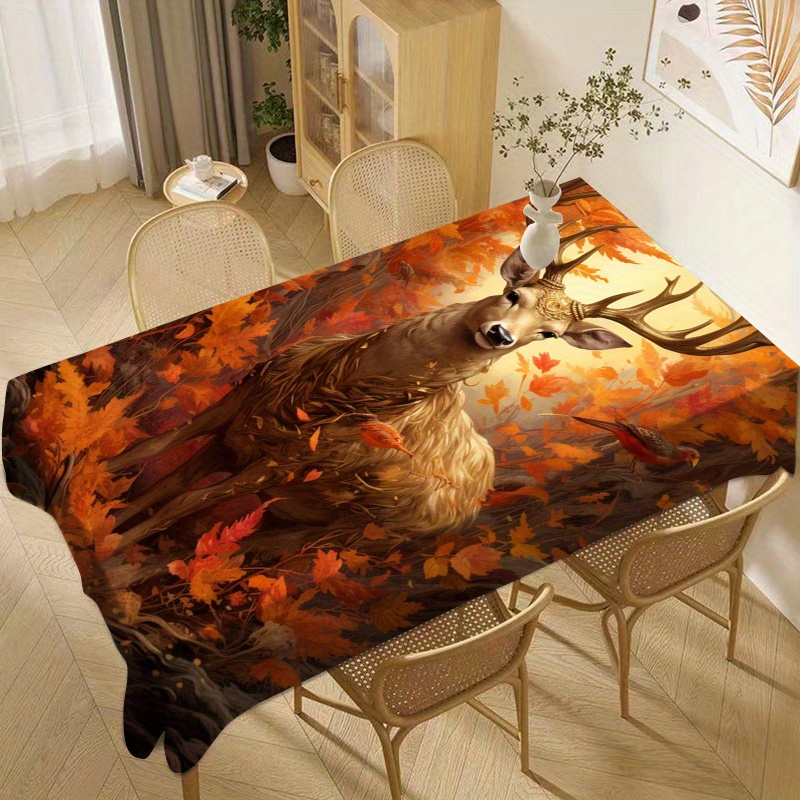 

Autumn Forest Deer Scene Square Tablecloth - 100% Polyester Woven Machine Made, Waterproof And Oil Proof Cover For Home, Dining, Kitchen, Living Room, Party, Holiday Gatherings - 1pc