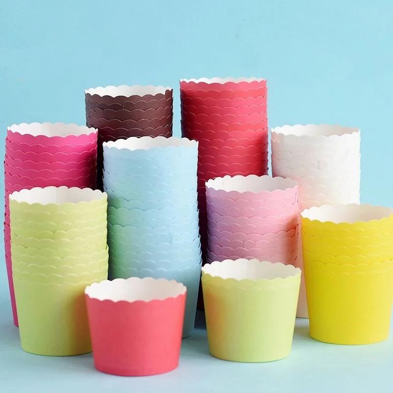 50pcs solid color baking cup cupcake liners cake cups   paper dessert cups rainbow party birthday favor diy toppers