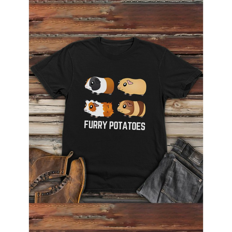 

Furry Potatoes Guinea Print, Men's Crew Neck T-shirt For Summer, Men's Clothing Tops For Daily And Resorts