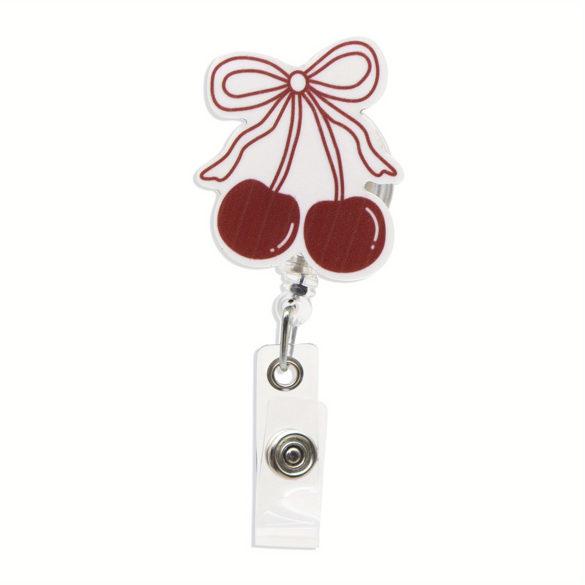 

1pc Cherry Bow Acrylic Retractable Badge Reel Holder, Abs Clip-on Nurse Id Card Badge Holder With Swivel Alligator Clip For Hospital Staff