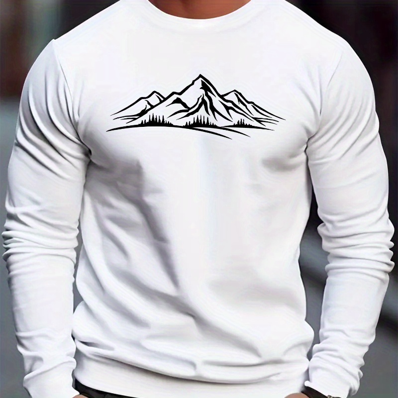 

Pullover tendance à motif de montagne pour homme, col rond, manches longues, sweat-shirt ample et décontracté pour l'automne et l'hiver, vêtements pour homme comme cadeaux, loisirs, vacances