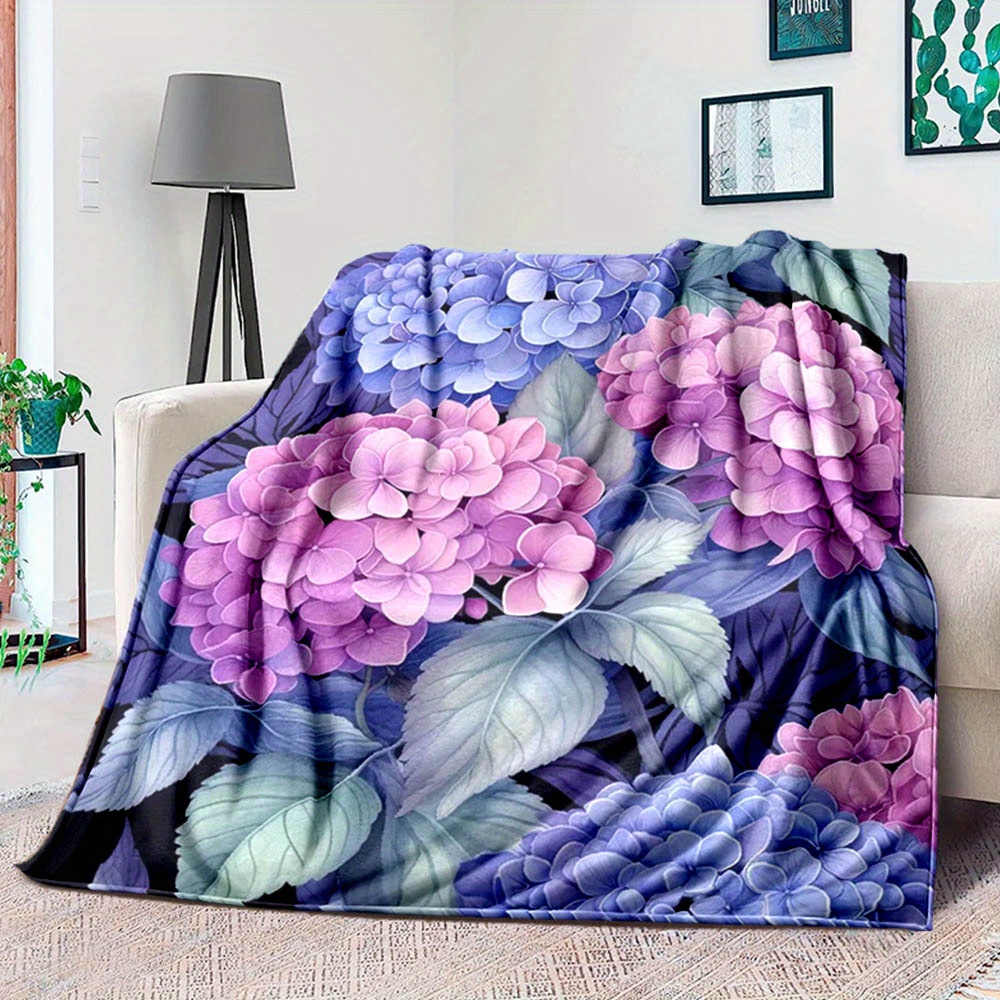 

Cozy Hydrangea Print Throw Blanket - Soft, Warm, And Versatile For Couch, Bed, Office, And Travel - Perfect Gift Idea