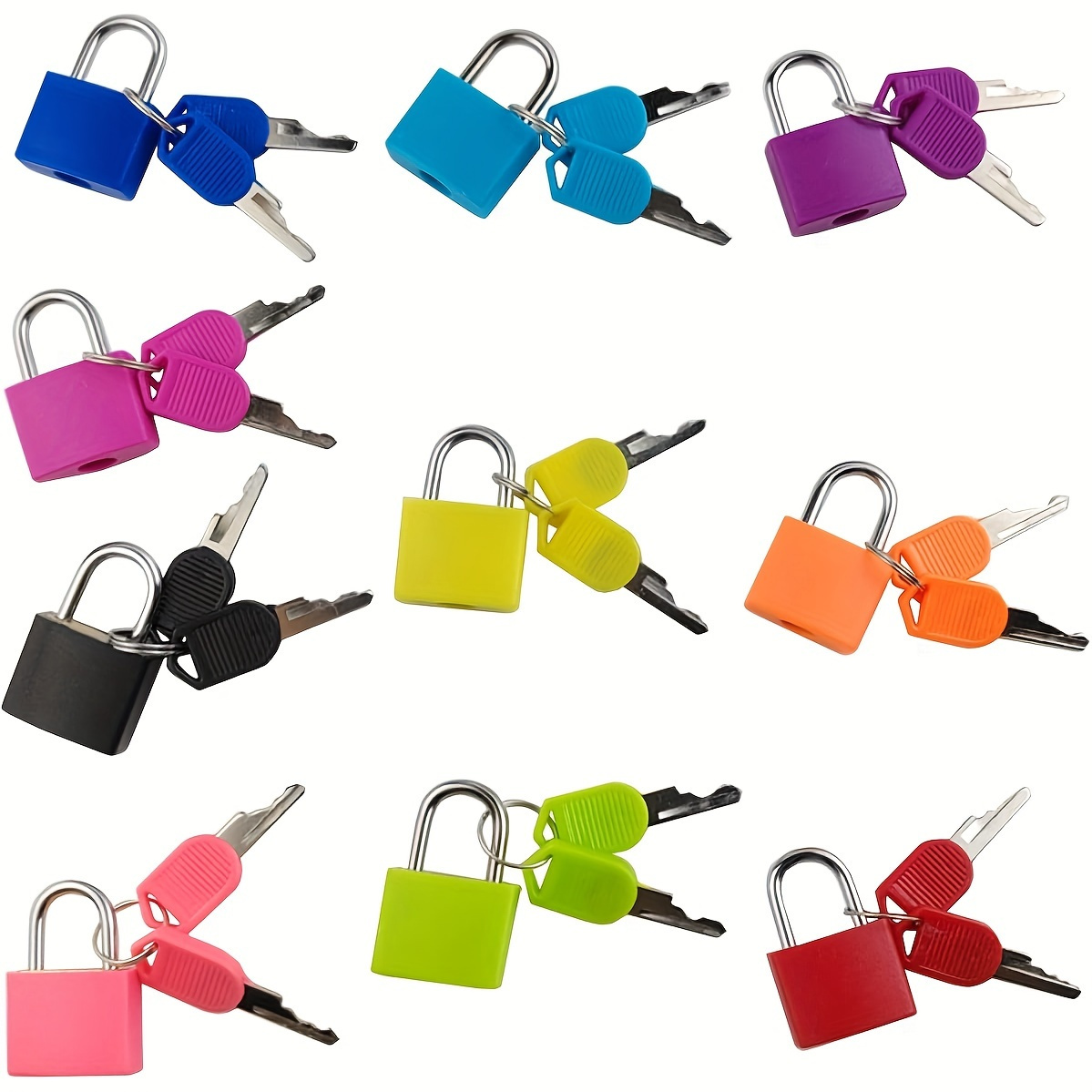 

10-pack Mini Keyed Padlocks, Zinc Alloy Metal Locks For Luggage, Gym, School, And Matching Games - Multi-colored Durable Uncharged Security Padlock Set