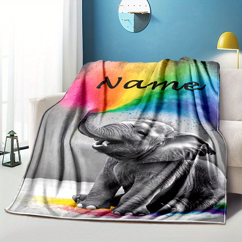 

Custom Name Elephant Flannel Throw Blanket - Personalized Soft Warm Knitted Polyester Bed Sofa Blanket, Digital Print Cartoon Theme, All Seasons - High Quality, Durable, No Shedding, Gentle & Smooth