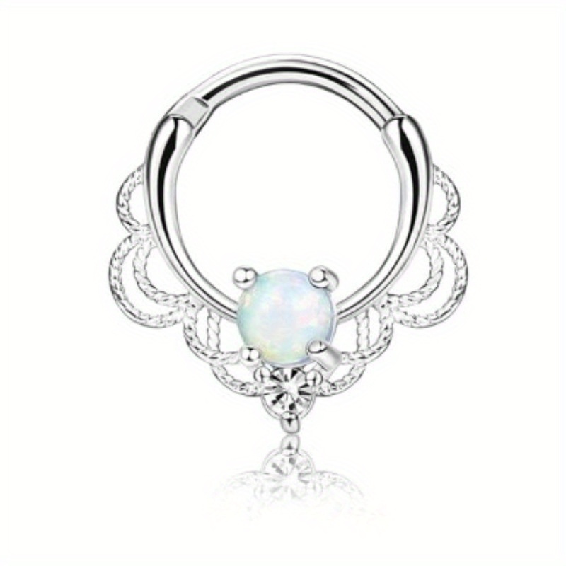 Elegant Stainless Steel Septum Clicker Ring With Cz Opal - Versatile & Durable For Piercings, Casual Attire