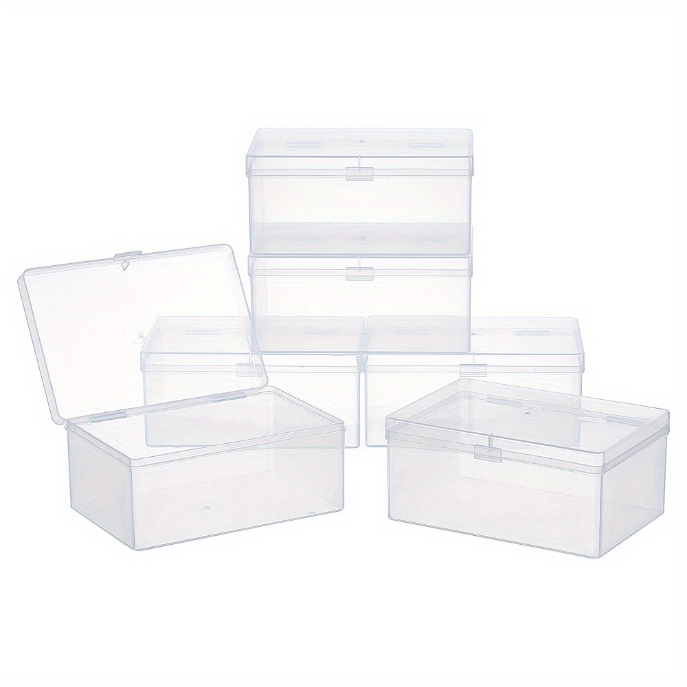 

6-pack Transparent Plastic Storage Boxes With Lids - Small Rectangular Organizer Containers For Beads, Jewelry, Office & Crafts Materials - Multipurpose White Plastic Cases