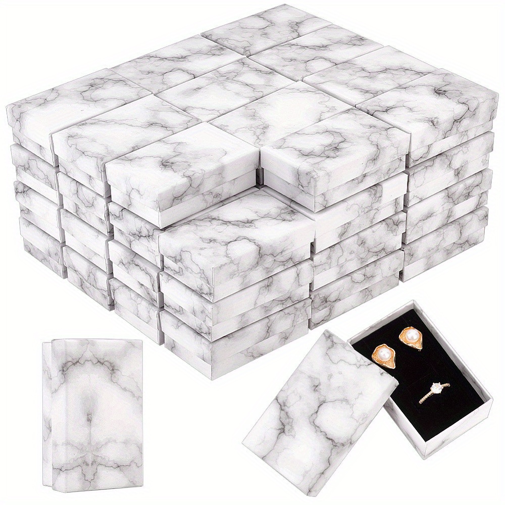 

50pcs Boîtes Cadeaux en Papier Imprimé Marbre Blanc - 3.15x1.97x1.10" Boîtes de Rangement pour Bijoux Rectangulaires