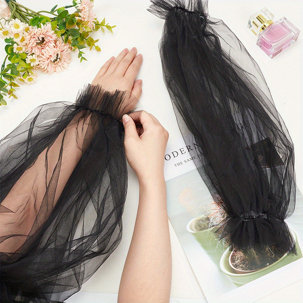 black tulle detachable puff sleeves bridal dress elegant Temu