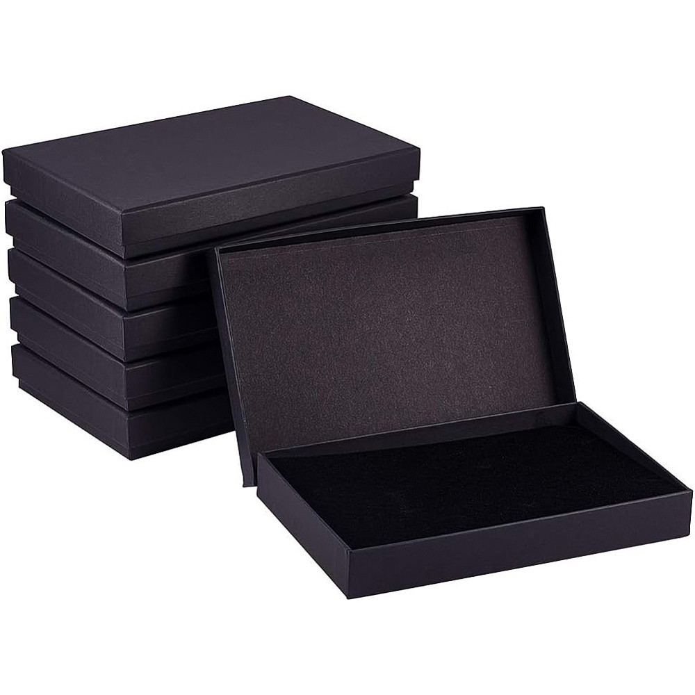 

6-pack Black Kraft Paper Jewelry Gift Boxes With Sponge Insert For Rings, Earrings, Necklaces - Elegant Storage & Organizer Cases (20x13x3cm)