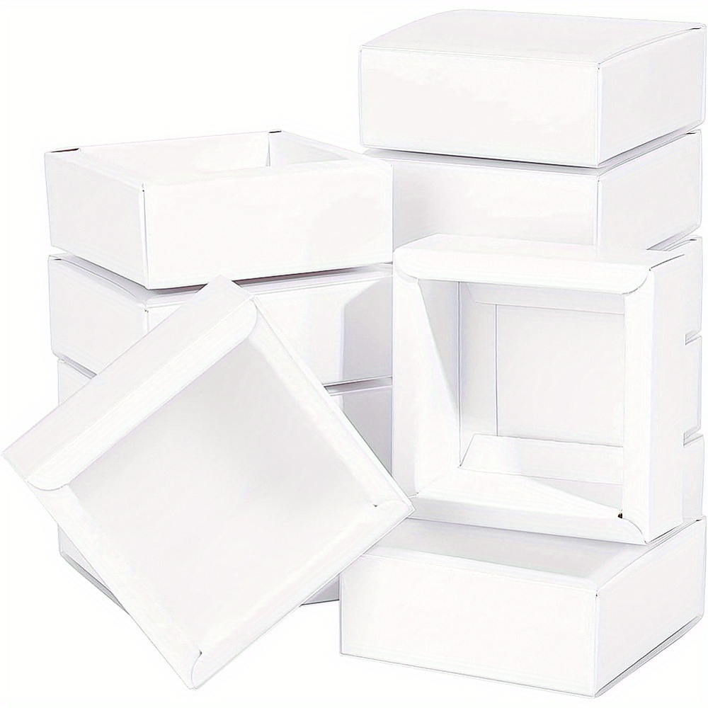 

16 Sets 8.3x8.3x3.2cm Clear Frosted Pvc Cover Drawer Boxes Square White Kraft Present Packaging Boxes For Party Favor Treats Bakery And Jewelry Packaging