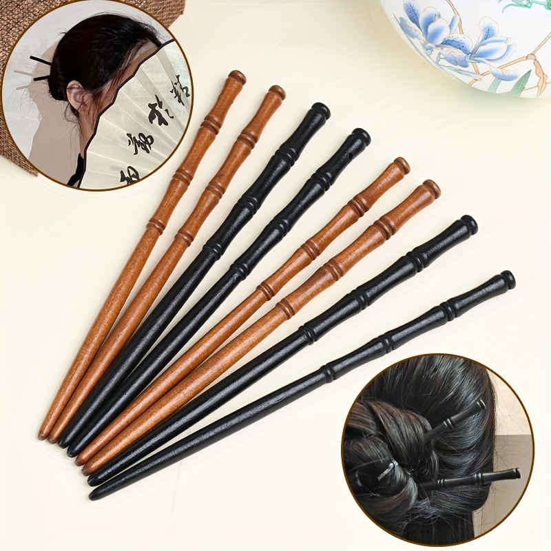 

2pcs Wooden Hair Stick Pins - Traditional Chinese Bamboo Hairstyle Accessories, Elegant Handmade Hairpins For Women - Ideal For Hanfu, Classic & Modern Styles, Perfect For Valentine's Day