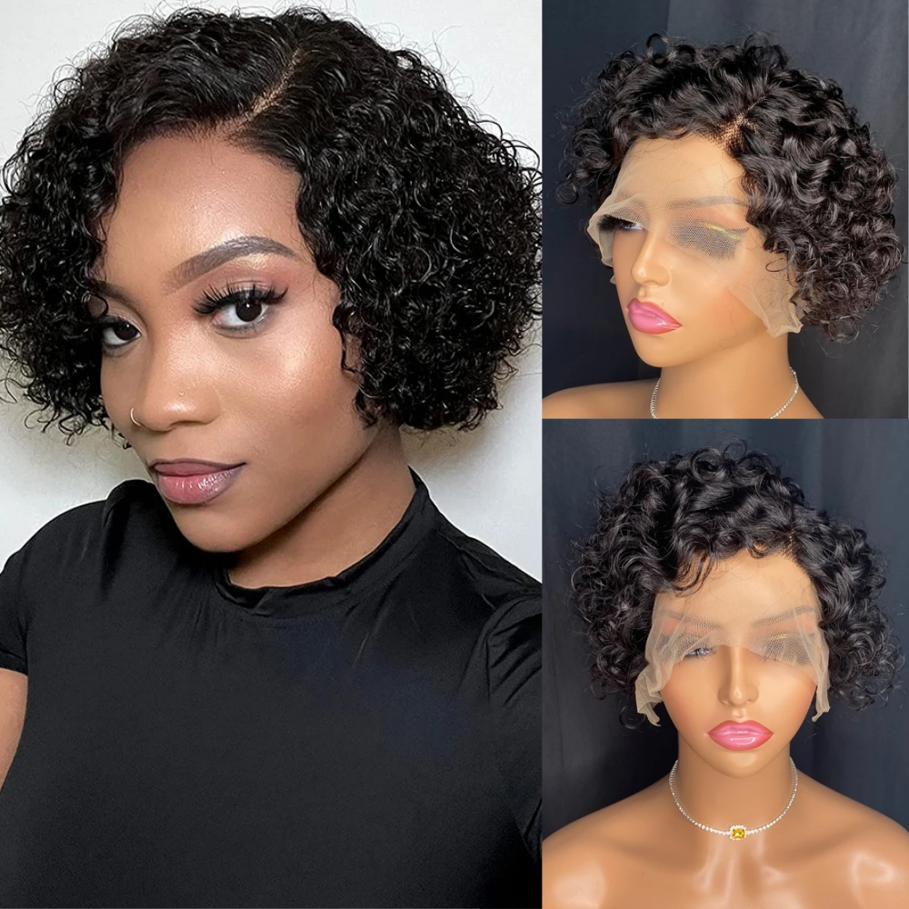 TEMU Short Bob Curly Human Hair Wig 13x4x1 Lace Frontal Wig Hair Black Short Wigs For Women Natural Looking For Daily Use Wigs