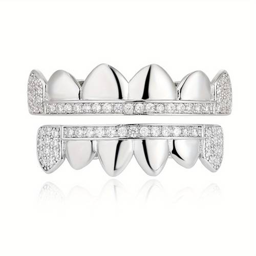 set van 2 heren tanden grillz, grillz voor hip-hop , trendy cadeau en party accessoire, vergulde grillz voor mannen