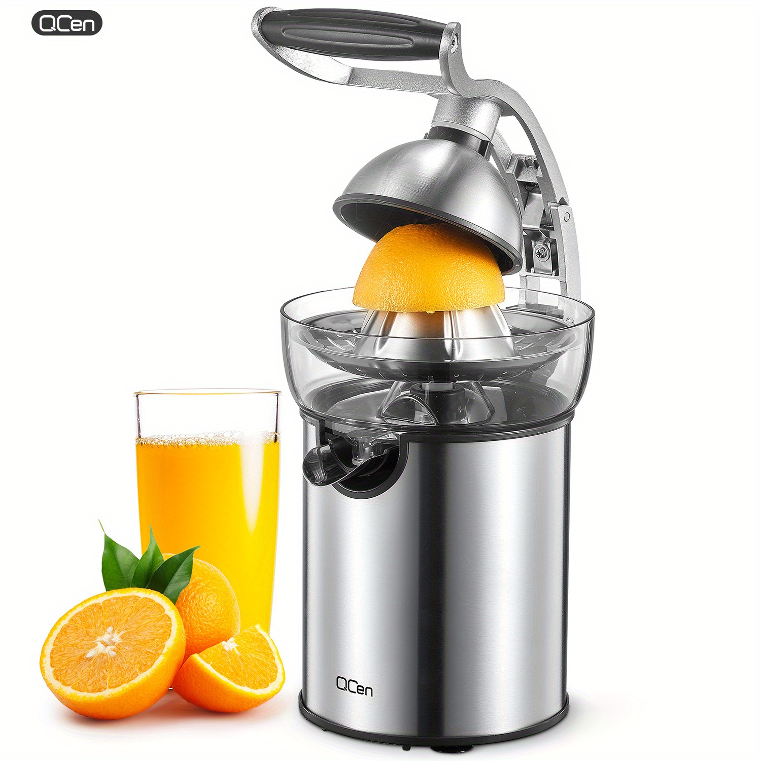 

Qcen Electric Citrus Juicer Squeezer, Electric Juicer For Orange, Lemon And With Rubber Handle And 2 Size Cones, Anti-drip Spout, Easy To Clean And Use, Bpa Free, Black/ Stainless Steel