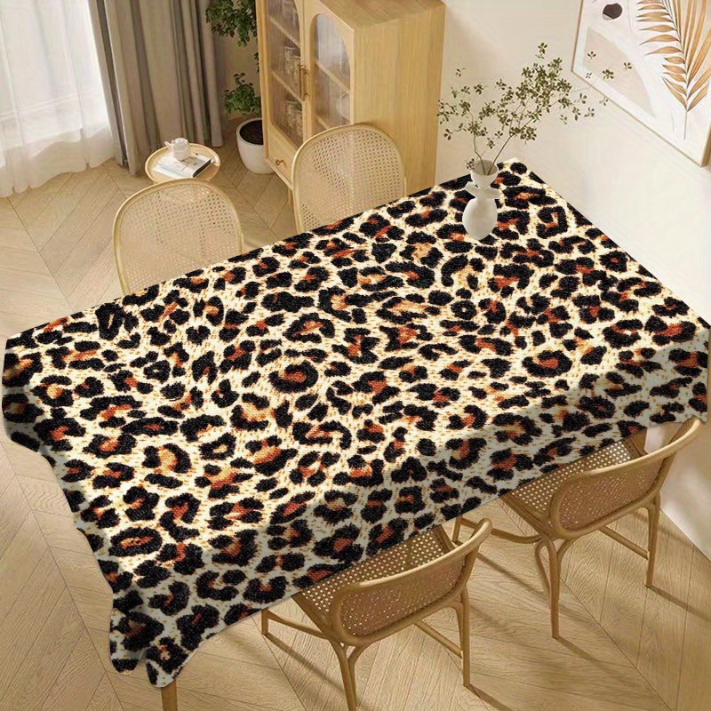 

Deluxe Leopard Print Square Tablecloth For Dining & Home Decor - 100% Polyester, Woven, Machine Made, Waterproof & Oil Resistant, Perfect For Parties, Gatherings, And Holiday Celebrations - 1pc