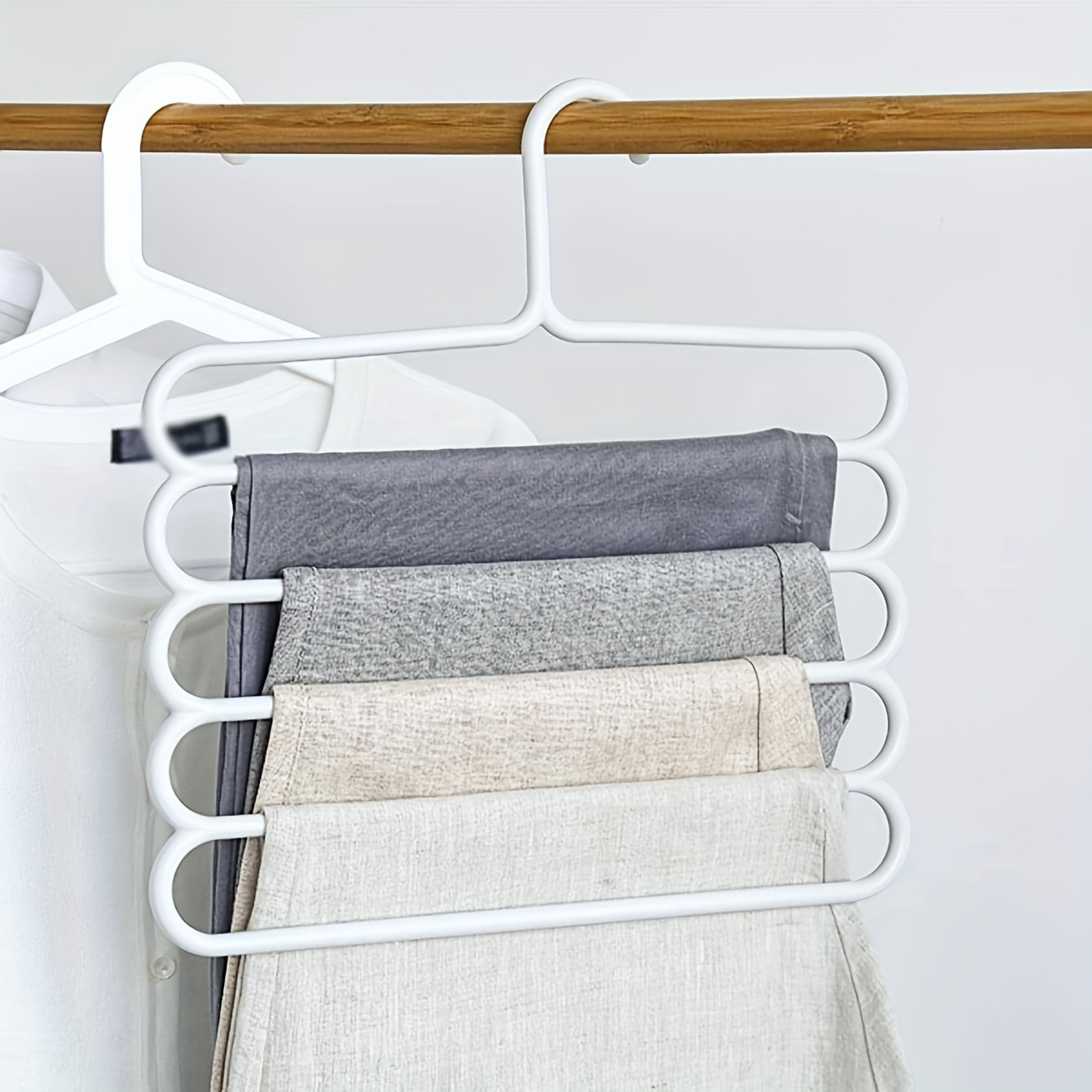 space saving multi layer pants rack anti slip adjustable design for clothes scarves accessories   plastic wardrobe organizer for closet and laundry room details 3