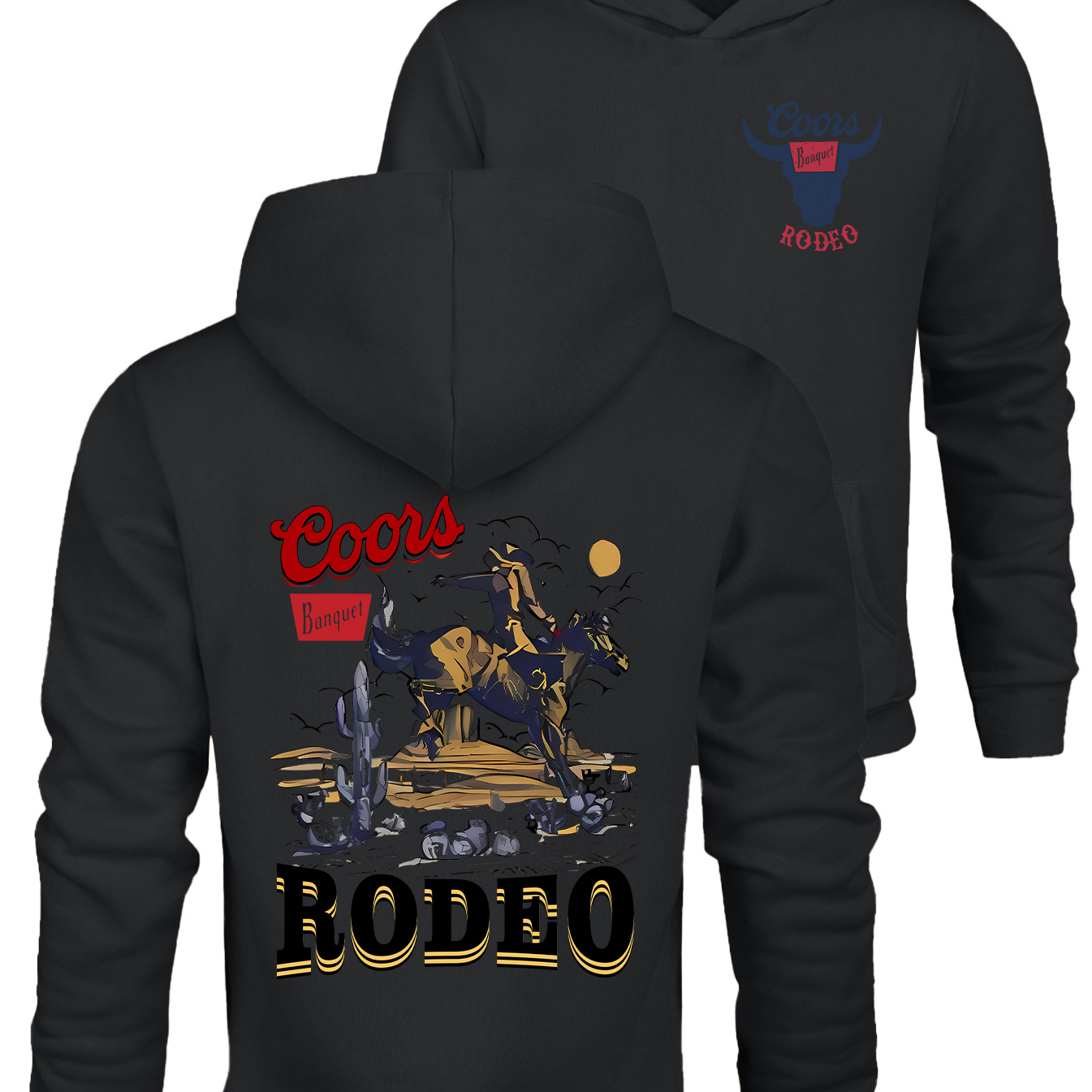 

Rodeo Print, Men's Casual And Cozy Hoodies, Trendy Long Sleeve Hooded Sweatshirt, Casual Top For Autumn Winter