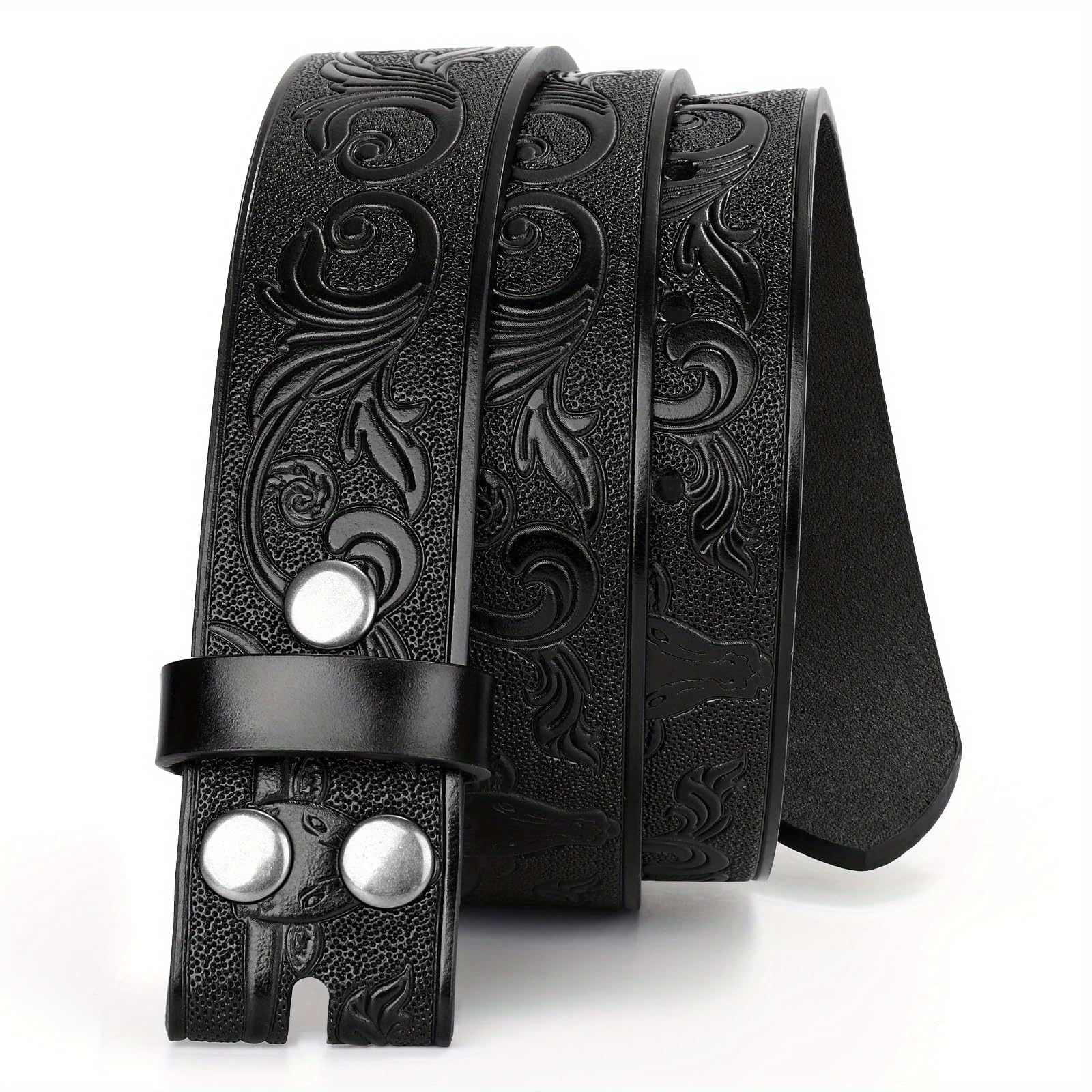 Premium Western Genuine Leather Belt Strap for Men Elegant Black with  Engraved Floral Pattern, Adjustable Size, No Required