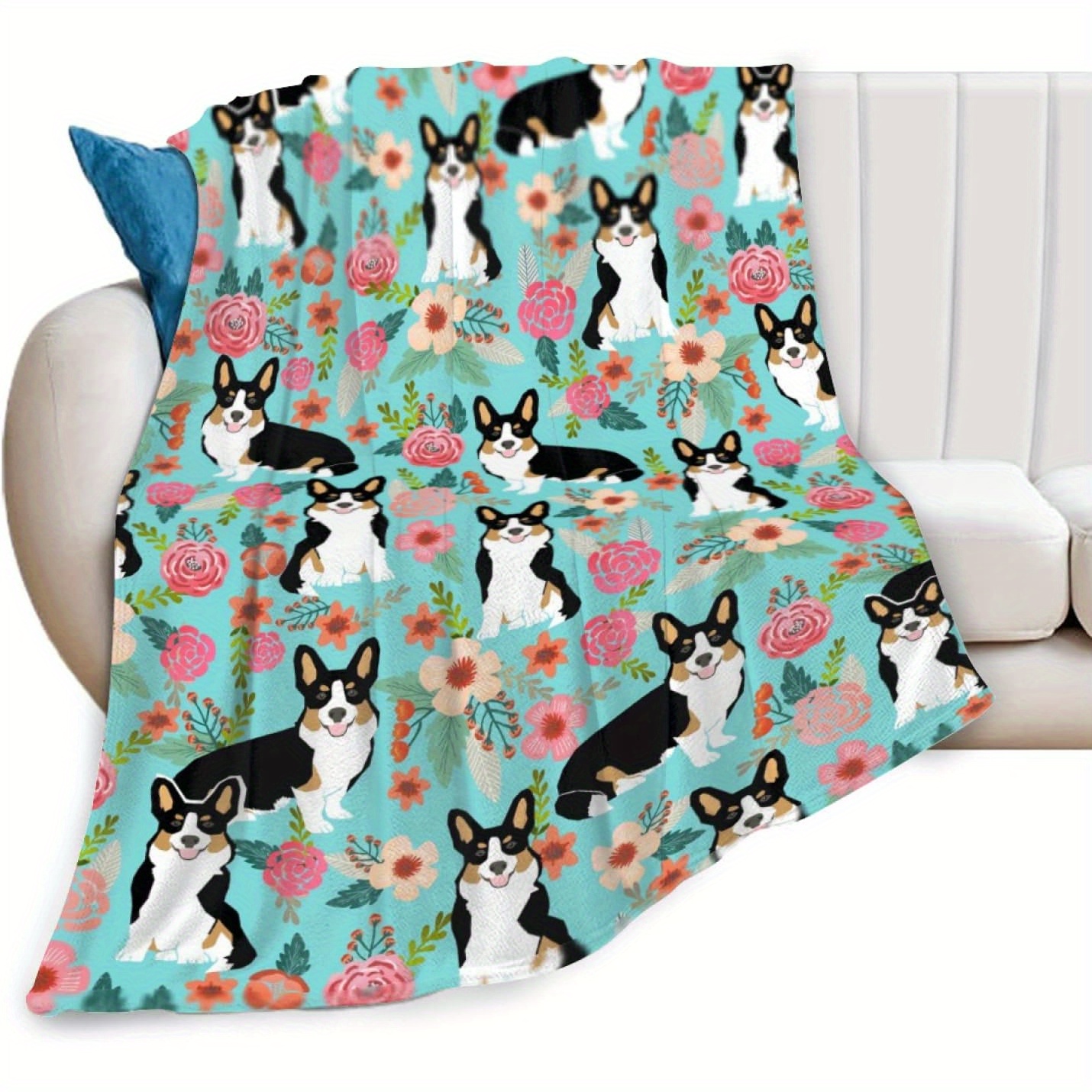 

Cozy Corgi Pattern Flannel Throw Blanket - Soft, Warm, And Versatile For All Seasons - Perfect For Sofa, Bed, Office, And Travel