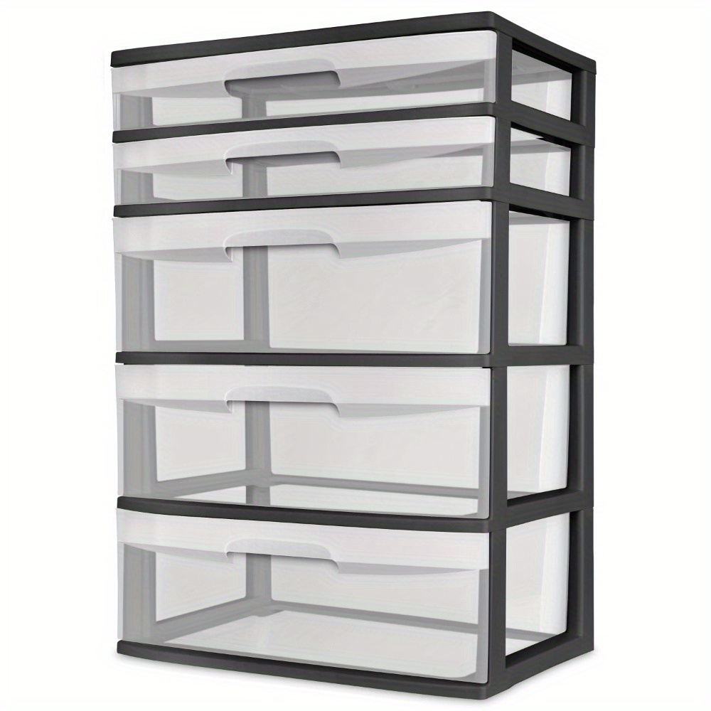 

Transparent Plastic 5 Drawer Wide Tower Black, Ideal For Family Use