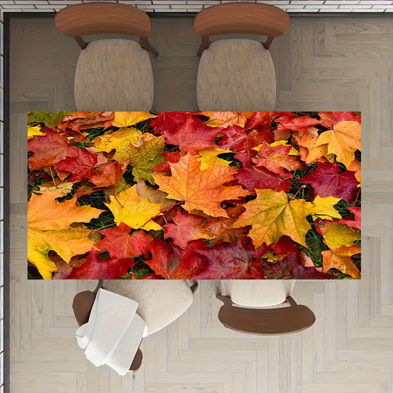 

Autumn Leaves Polyester Tablecloth, Machine Woven Square Table Cover, Harvest Maple Leaf Design For Thanksgiving Party Decoration, 1pc