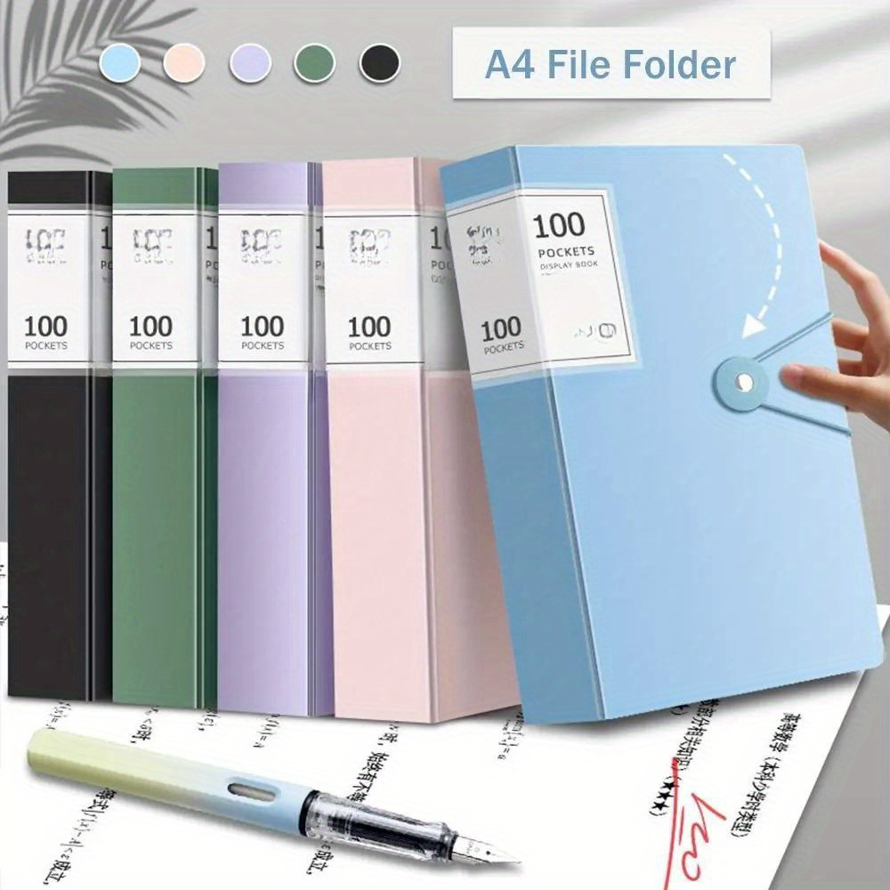 

100-pocket A4 File Folder - Expandable Pp Material, Waterproof & Dustproof Document Organizer With Elastic Closure For Office/home