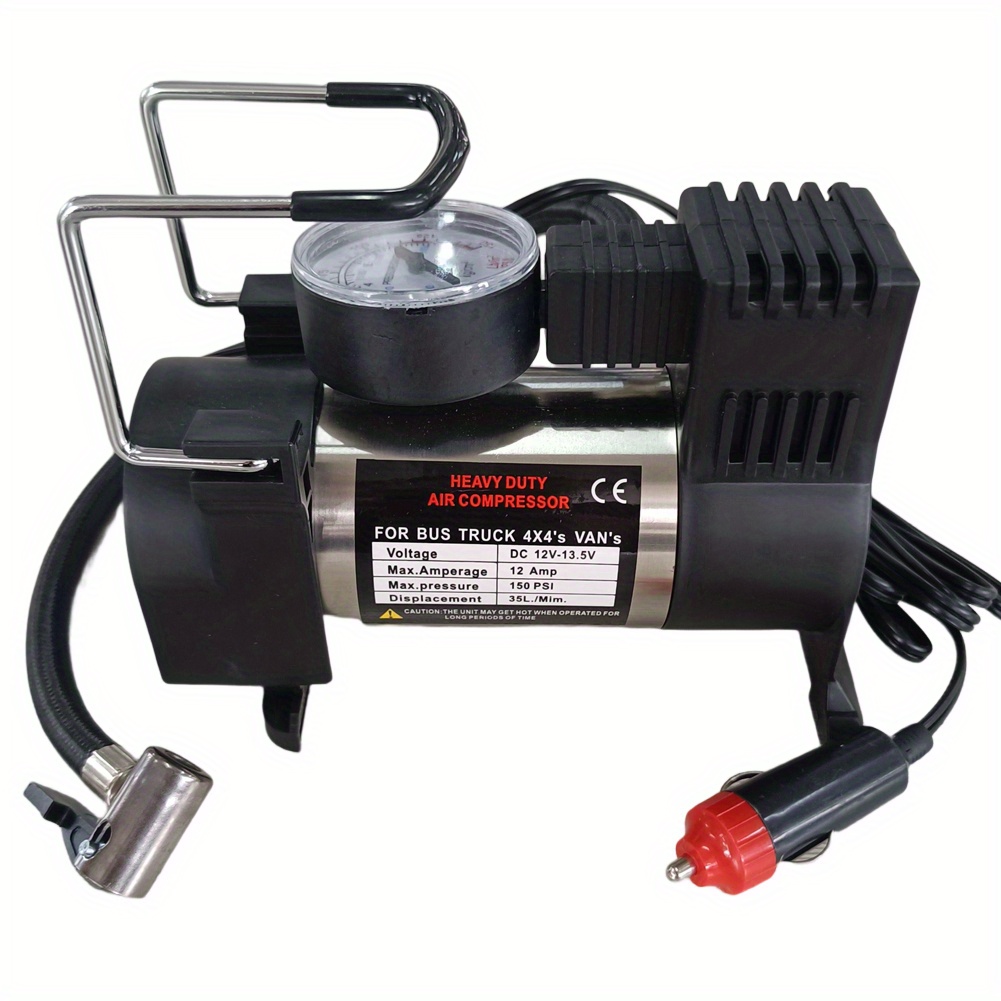TEMU Coupongood Silvery Tire Inflator Heavy Duty Double Cylinders With Portable Bag - Car Accessories, Metal 12v Air Compressor Pump 150psi With