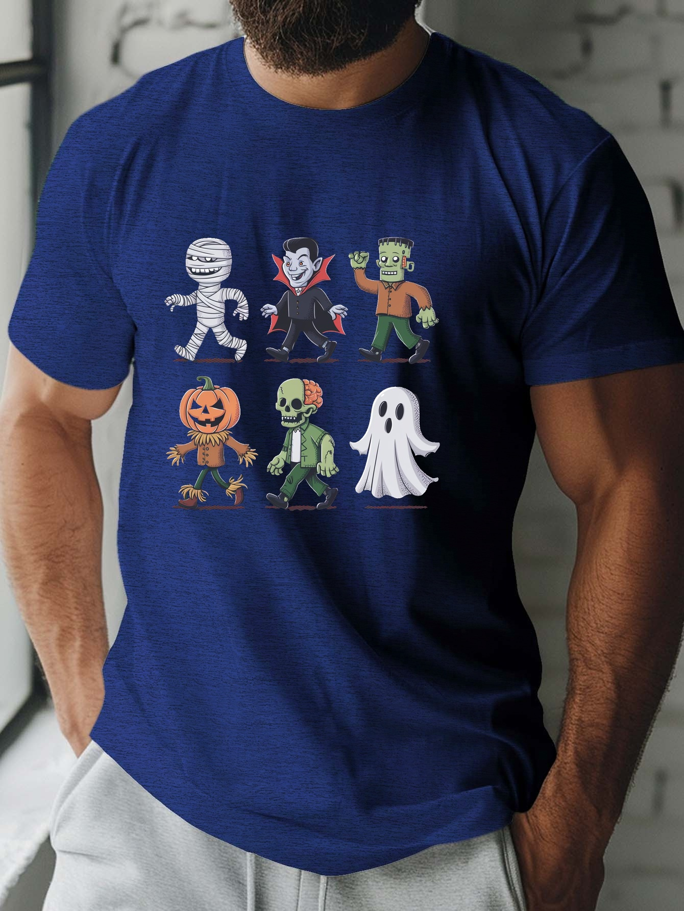 camiseta gráfica halloween hombre 100% poliéster cuello Temu