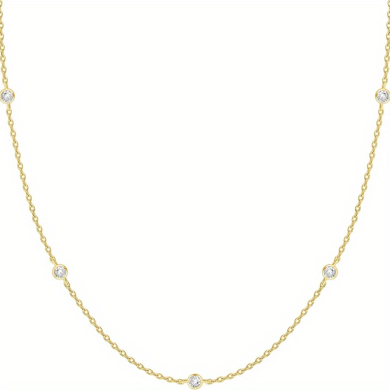 

14k Gold Plated Station Necklace | Simulated Bty Necklace | Womens Cz Chain Necklace | Layering Necklaces