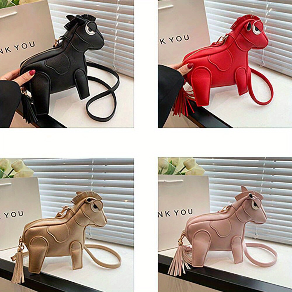 Chic Horse Shaped Leather Shoulder Bag Lightweight Fashionable Novelty Purse for Women