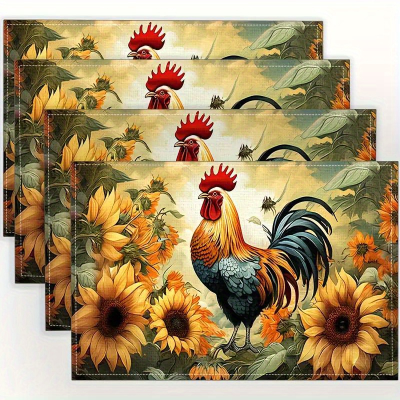 

1/4/6pcs Rustic Rooster Placemats - , Vintage Sunflower & , Perfect Table Decor For Dining Room & Restaurant, Enhance Your Home Aesthetic