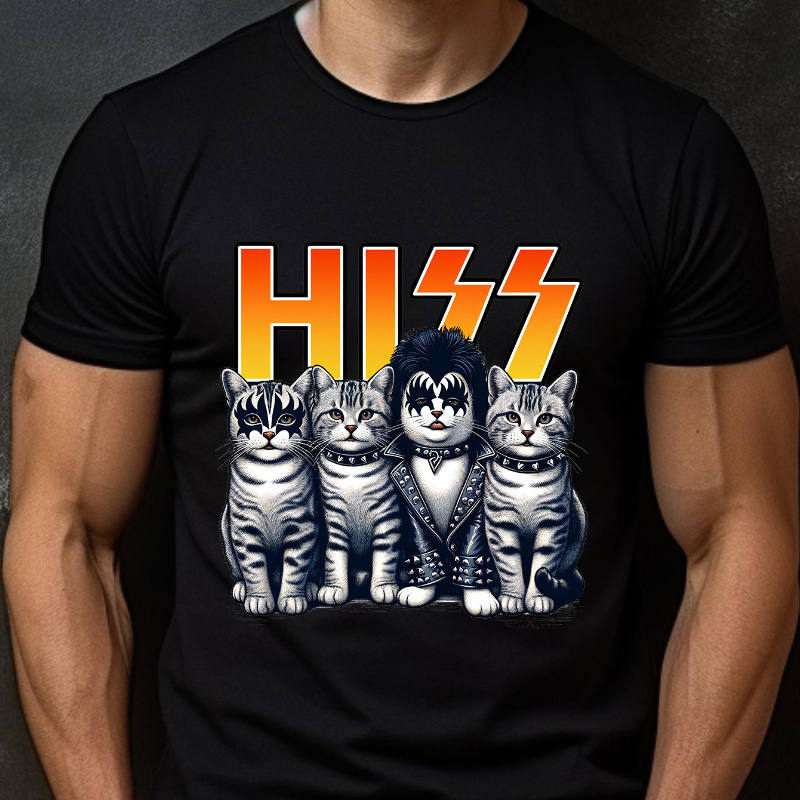 

1pc Cotton T-shirt - Bold Graphic Design, Men's Short Sleeves, Super Comfortable, Suitable For Summer And All Seasons, Hissing Funny Cat