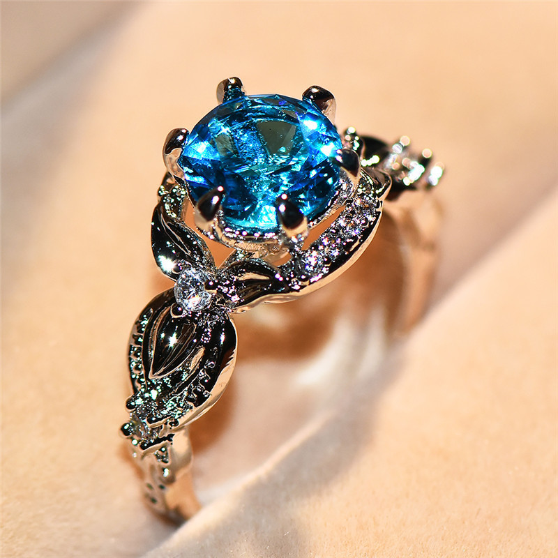 

1pc Fashionable And Glamorous Blue Zirconia Ring, Elegant And Shiny Zirconia , Exquisite Women's Wedding Party Souvenir Jewelry