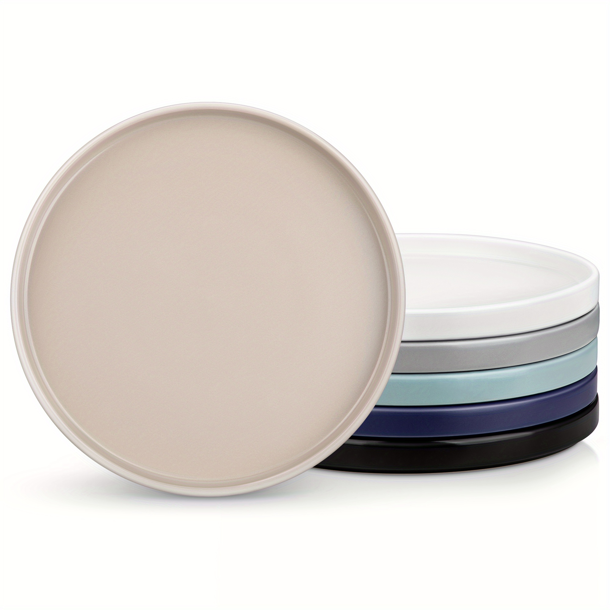 6pcs Dessert Plates Mixed Color Stoneware 8-inch Salad Plates For Cake, Bread