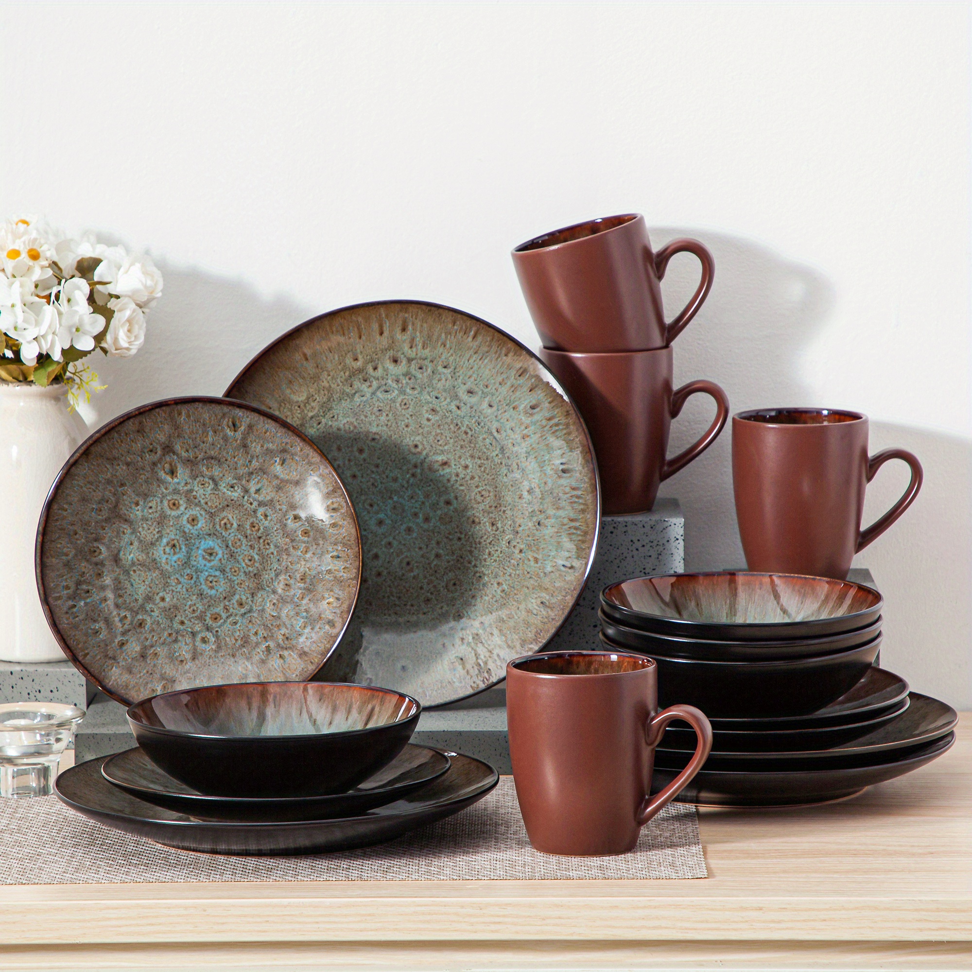 TEMU 16pcs Dinnerware Set Dinner Service For 4 With Dinner Plates, Dessert Plates, Cereal Bowls And Mugs