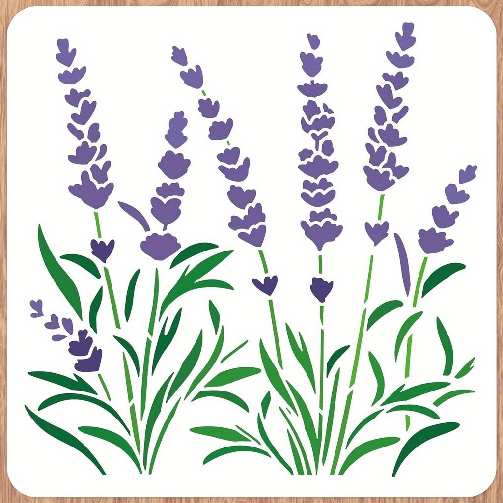 1pc MAGICALCUTDIE Lavender Wall Stencil, Polyester Reusable Painting Template, 11.8x11.8" Floral Tile Stencils Set, for DIY Home Decor, Scrapbooking, Crafts on Wood, Wall, Floor Tiles, Fabric