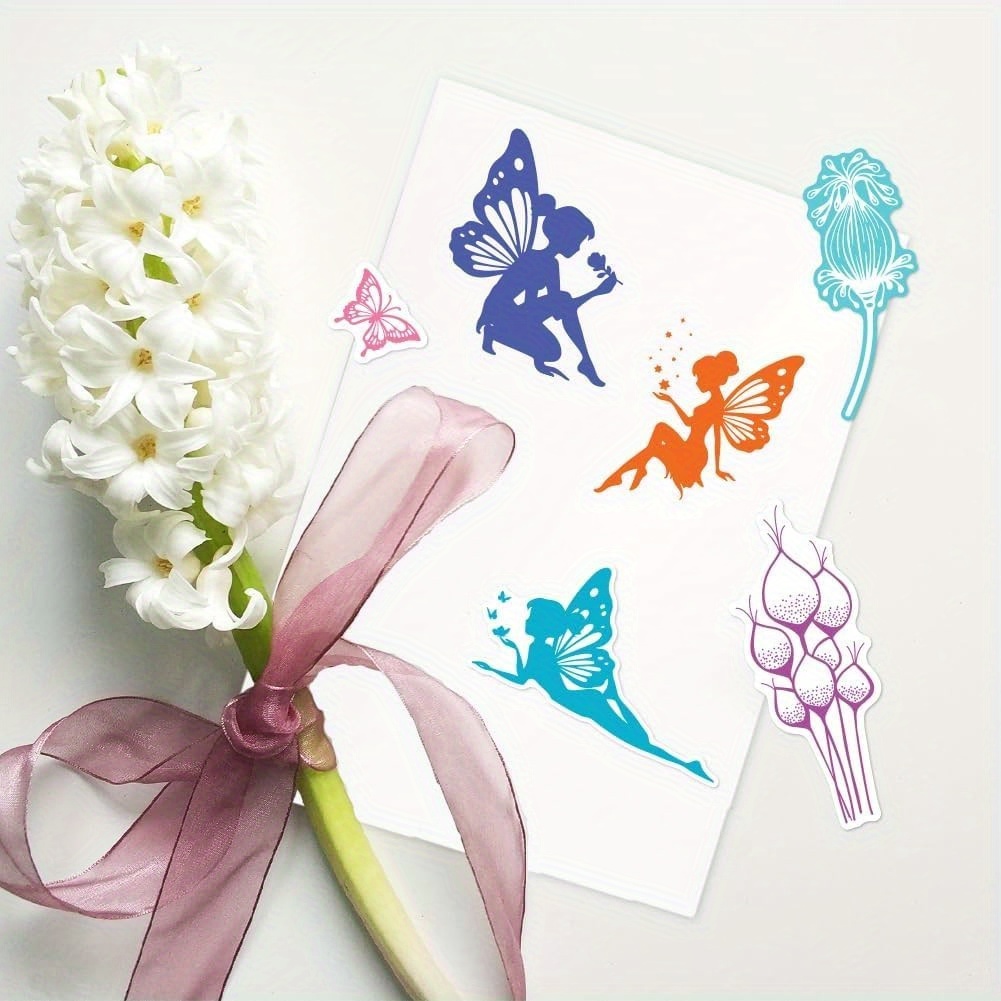 [2 stuks bloemenfee   en messen set] 2 stuks roestvrij staal bloemenfee   en messen set, transparante silhouet elf met vleugels, voor kaart maken, scrapbooking diy knutselen decoratief
