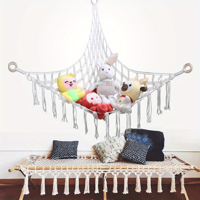 hand woven rope net hammock wall corner storage   toy net stuffed animal organizer   and storage supplies for bedroom details 0